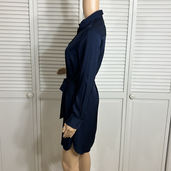NWT Quince Silk Stretch Shirt Dress XS in Blue - Picture 13 of 16
